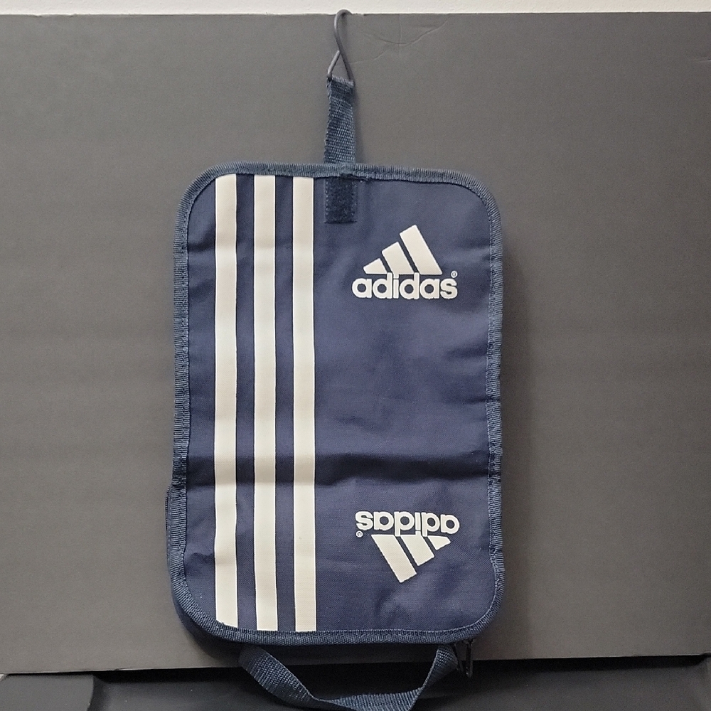 Adidas Blue and White Striped Toiletry Bag